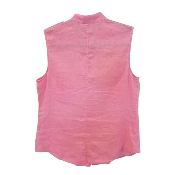 Theory Womens Linen Top Tank Medium Bright Pink Pockets Button Up Hidden Placket - Picture 5 of 12
